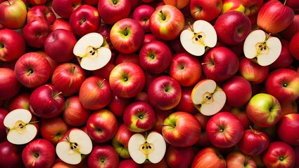 Whole and Halved Red Apples