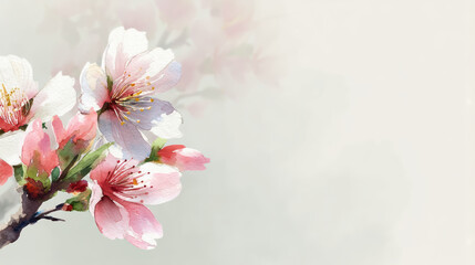 Obraz premium Soft pink cherry blossom flowers with delicate petals and green