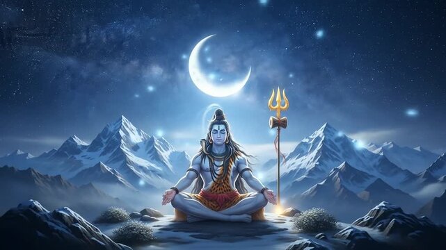 Shiva Under Crescent Moon &ndash; Serene Divine Night