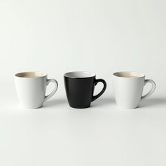 One black coffee cup among white ones symbolizing feeling different and excluded