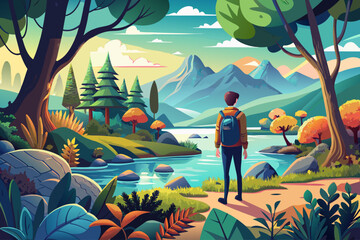 vector of By getting lost in nature, you get closer to finding yourself...