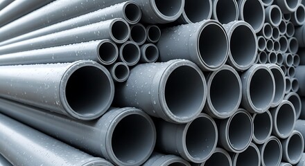 Gray P V C pipes with water droplets gray pipes PVC pipes