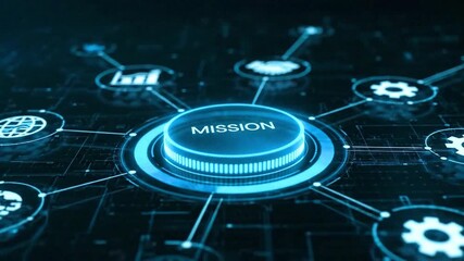 Digital Interface with a Glowing "Mission" Button. Pressing a Button to Launch a Company Mission. - Powered by Adobe