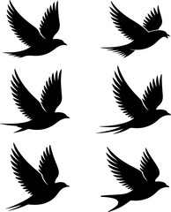 Obraz premium 6 unique black silhouette vector illustrations of birds in flight 