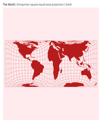 World Map. Gringorten square equal-area projection. Solid style. High Detail World map for infographics, education, reports, presentations. Vector illustration.