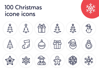 Collection of 100 Christmas Icons in Circular Frames with Snowflake Header symbols