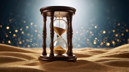Golden Sands of Time: A Cinematic Hourglass in Motion for use in motivational presentations, time management workshops, or concept art for storytelling around patience, process, or life’s journey