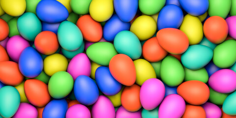 Background from multi-colored Easter eggs. 3D rendering illustration.