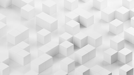 White cubes on a white surface. 3D rendering illustration.