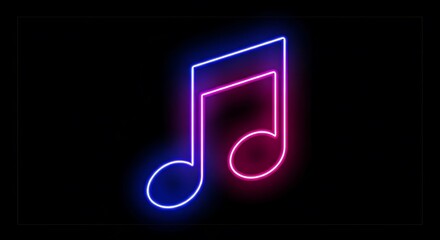 Vibrant neon music note on a dark background