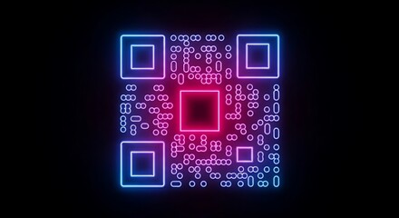 Futuristic neon qr code with circuit board design