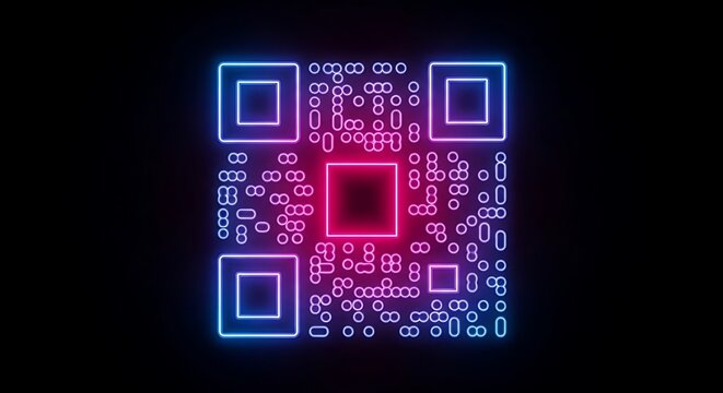Futuristic neon qr code with circuit board design