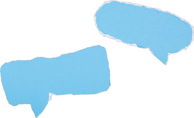Blue paper speech bubbles with torn edges isolated on white background for communication or dialogue concepts