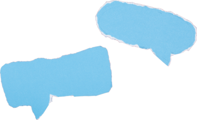 Blue paper speech bubbles with torn edges isolated on white background for communication or dialogue concepts