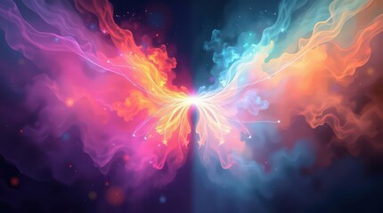 Fototapeta premium A digital background with a distinct split, ethereal spiritual vibe, rainbow colored light aura