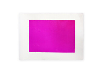 A vibrant magenta rectangle printed on white paper with white frame. Isolated on white background....