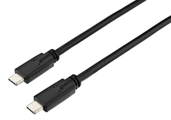 Black usb type c cable connector charger isolated on a transparent background. Full depth of field. PNG.