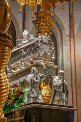Royal Gniezno Cathedral's interior with sarcophagus St. Adalbert, historical and royal city in Greater Poland Voivodeship