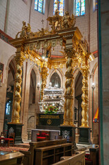 Royal Gniezno Cathedral's interior with sarcophagus St. Adalbert, historical and royal city in Greater Poland Voivodeship