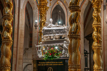 Royal Gniezno Cathedral's interior with sarcophagus St. Adalbert, historical and royal city in Greater Poland Voivodeship
