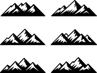 6 unique black silhouette vector illustrations of the Bavarian Alps mountain range 