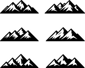 6 unique black silhouette vector illustrations of the Bavarian Alps mountain range 