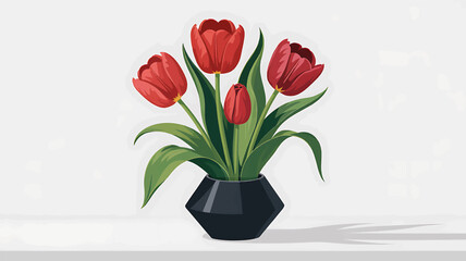  Red Tulip Flower Pot Vector on White Background