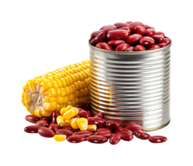 Canned red beans and corn on a food healthy cooking isolated on transparent background, png