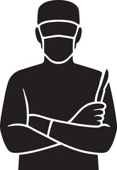 Black and white silhouette of a surgeon holding a scalpel doctor medical