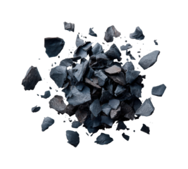 Exploring black slate stone natural quarry mineral composition top view isolated on transparent background, png
