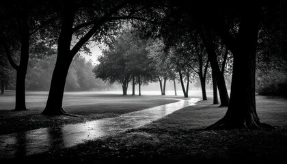 Gloomy, misty park path