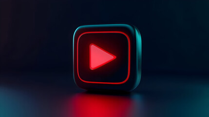 Glowing Red Play Button 3D Render