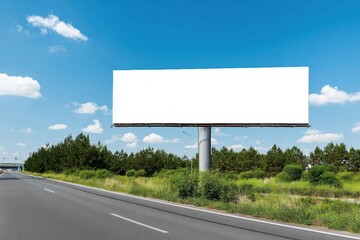 Empty Roadside Advertising Board Surrounded by Trees and Greenery
