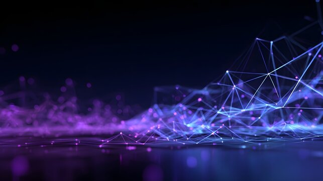 Abstract technology background with a growing plexus network, a concept for data analysis, network growth, and fintech
