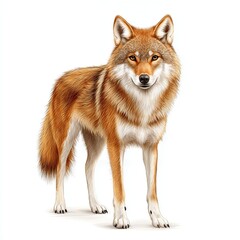 Obraz premium Majestic Coyote Standing with Detailed Fur on White Background Wildlife Portrait
