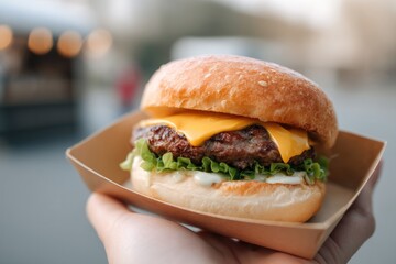 Juicy burger with melted cheese, fresh lettuce, and creamy sauce