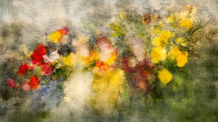 Impressionistic Floral Canvas,  Abstract Yellow Red Flower Painting