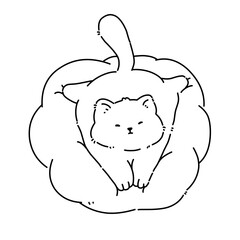 Cat on a cushion line art outline illustration vector 