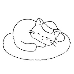 Line art outline illustration of a cat sleeping 
