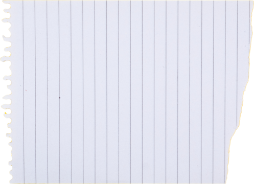 torn ruled paper on white background, copy space for text or reminder isolated on white png background