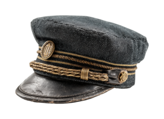 Vintage captain's hat display nautical theme decorative accessories isolated on transparent background, png