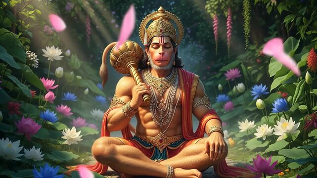 Divine Hanuman in Floral Sanctuary