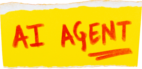 AI agent handwritten in red on a bright yellow torn paper background perfect for technology and innovation themes