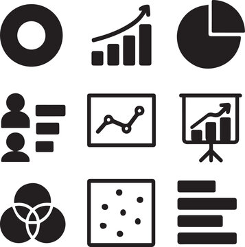 Diverse Data Visualization Icons Displaying Analytics Reporting and Statistical Analysis for Presentations and Infographics Aimed at Business Insights