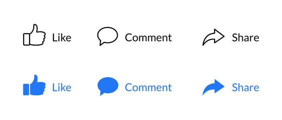 Social media interface icon set. Like, Share, and comment icon button vector