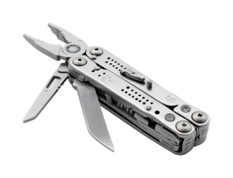 Multi-tool action workshop tool showcase steel environment view isolated on transparent background, png