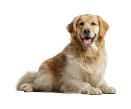 Playful golden retriever dog portrait pet bright isolated on transparent background, png