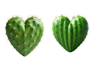 A cute green heart-shaped cactus, a perfect symbol of love and romance, is isolated on a white background