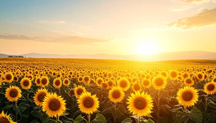 真夏の輝きに包まれて ― 一面に咲き誇るひまわり畑と夕焼けの絶景

