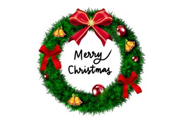 Watercolor Merry Christmas Wreath Illustration.